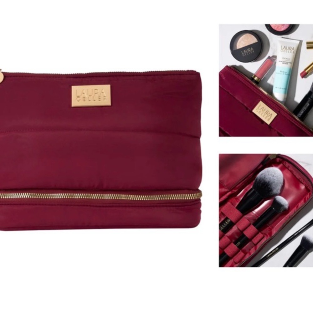Laura Geller Burgundy Cosmetic Bag with Gold Accents - Picture 12 of 12